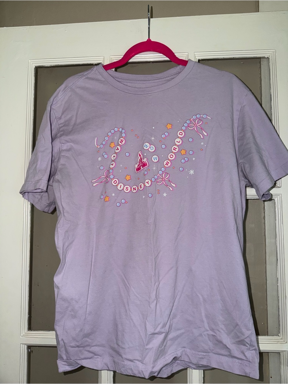 Disney Lavender Short Sleeve Graphic Tee with Pink Accents